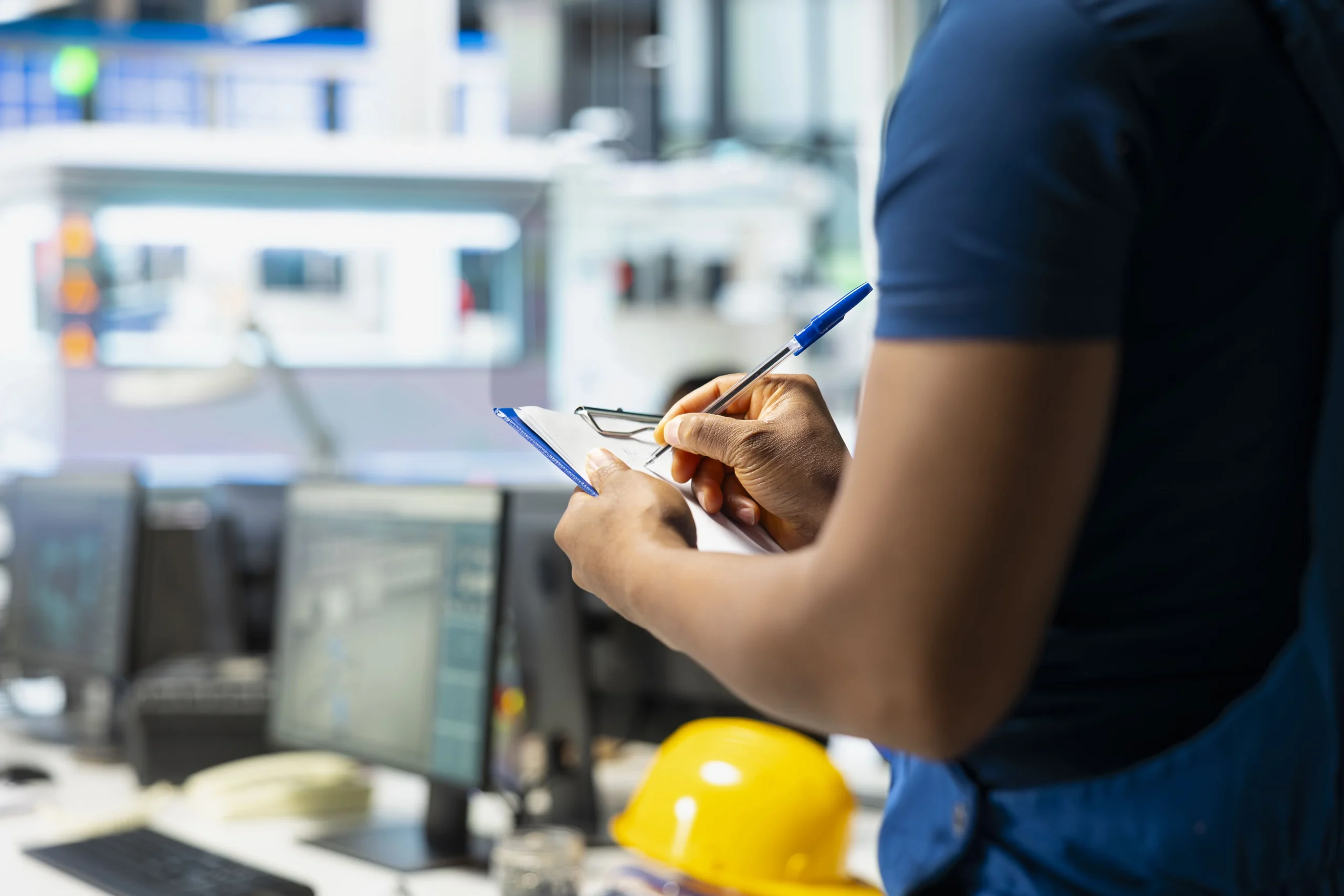solar-panel-manufacturing-plant-researcher-taking-notes-files
